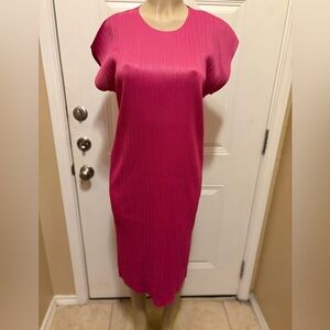 Elegant Pink Pleated Stretchy Pocket Dress
